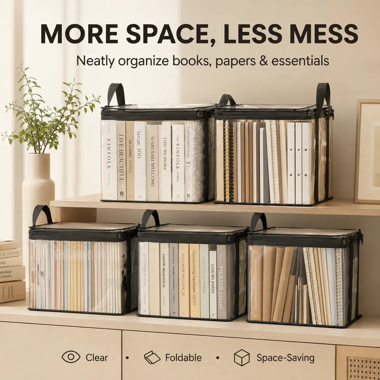 Foldable Transparent Book & Storage Organizer Box — Waterproof, Portable & Space-Saving