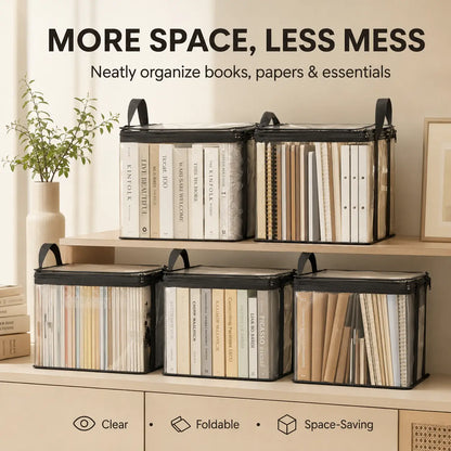 Foldable Transparent Book & Storage Organizer Box — Waterproof, Portable & Space-Saving
