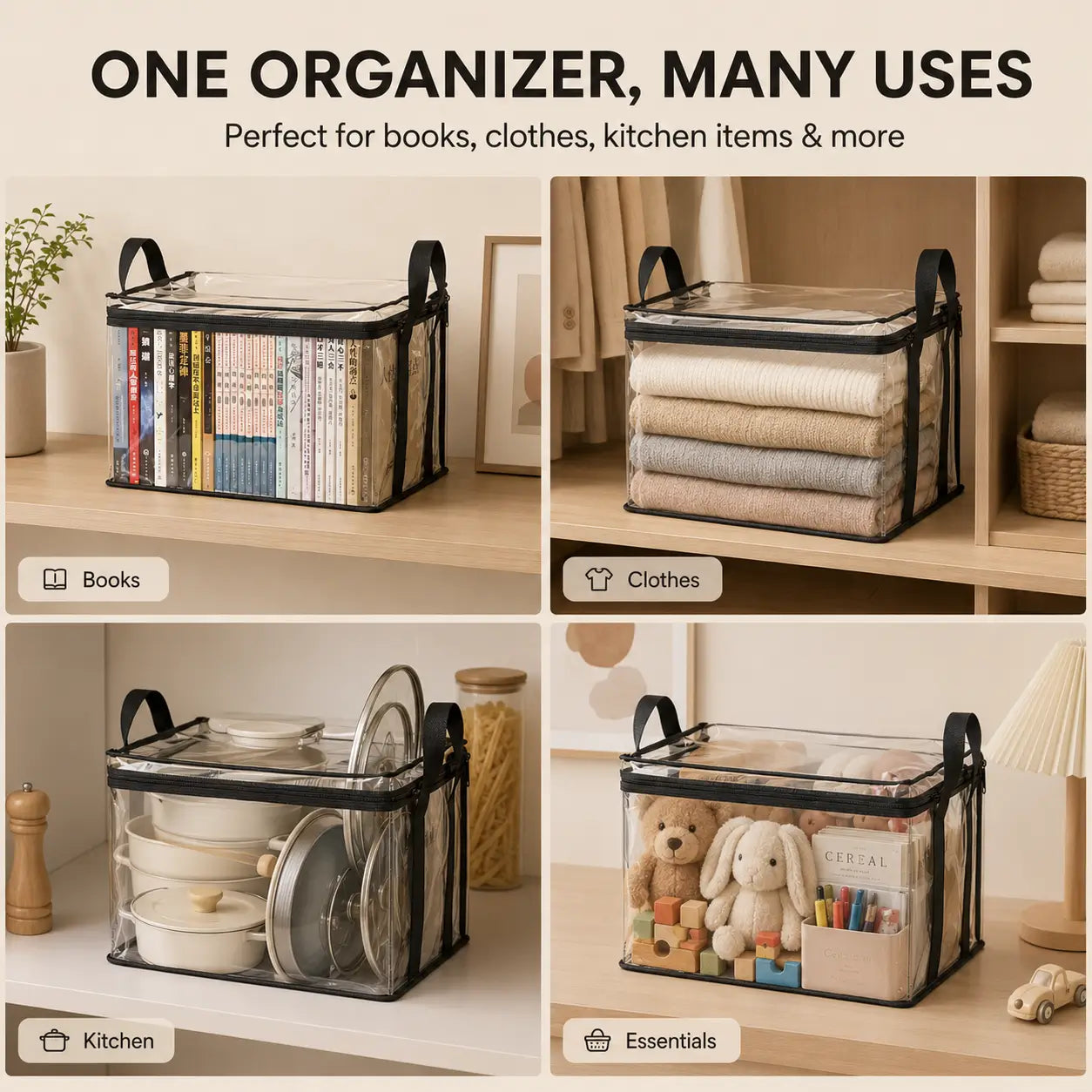 Foldable Transparent Book & Storage Organizer Box — Waterproof, Portable & Space-Saving