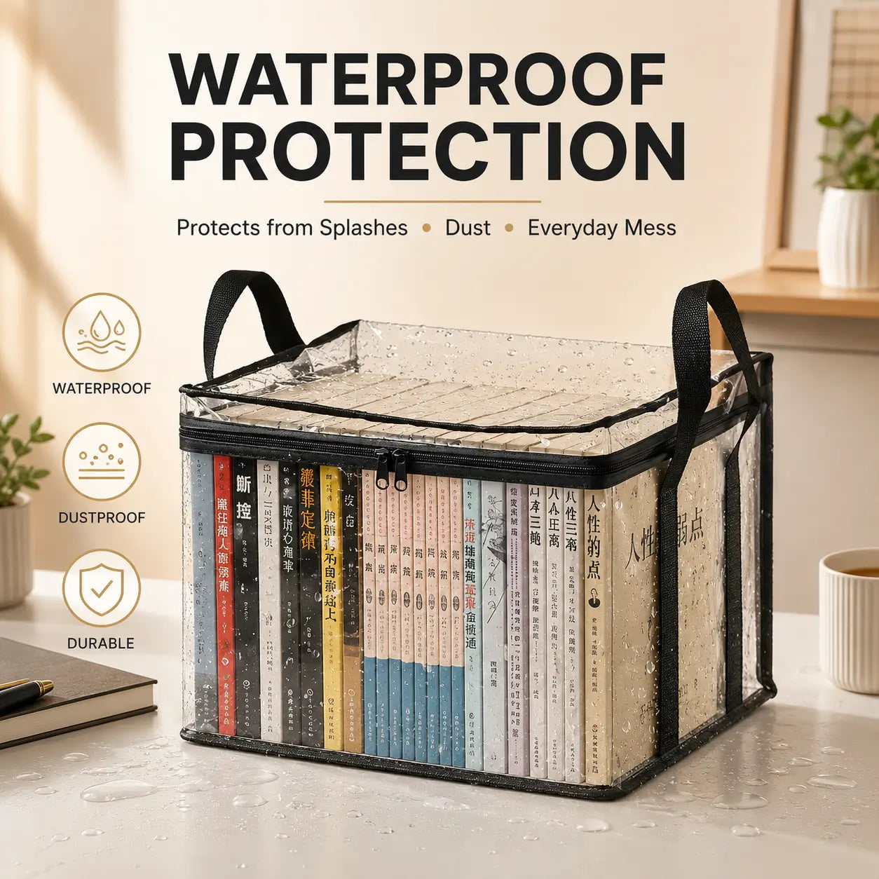 Foldable Transparent Book & Storage Organizer Box — Waterproof, Portable & Space-Saving